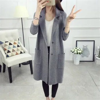 

Turn-down Collar Long Knitted Cardigan Women Sweater 2019 Autumn Winter Coat Women Knitted Sweater Ladies Thick Sweaters