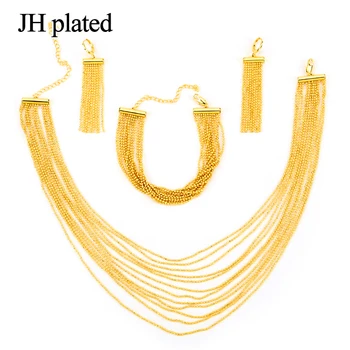 

JHplated Africa Ethiopia fashion jewelry gift set for women girl little Tassel Necklace Bracelet and Earrings