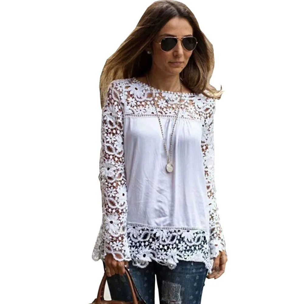 Женская блузка, новая мода,, летняя блузка размера плюс, с длинным рукавом, с цветочным принтом, кружевная шифоновая рубашка, Vestidos GZ237