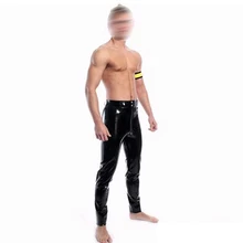 Модные сексуальные черные латексные штаны для мужчин Фетиш резиновые брюки с молнией спереди размера плюс Лидер продаж