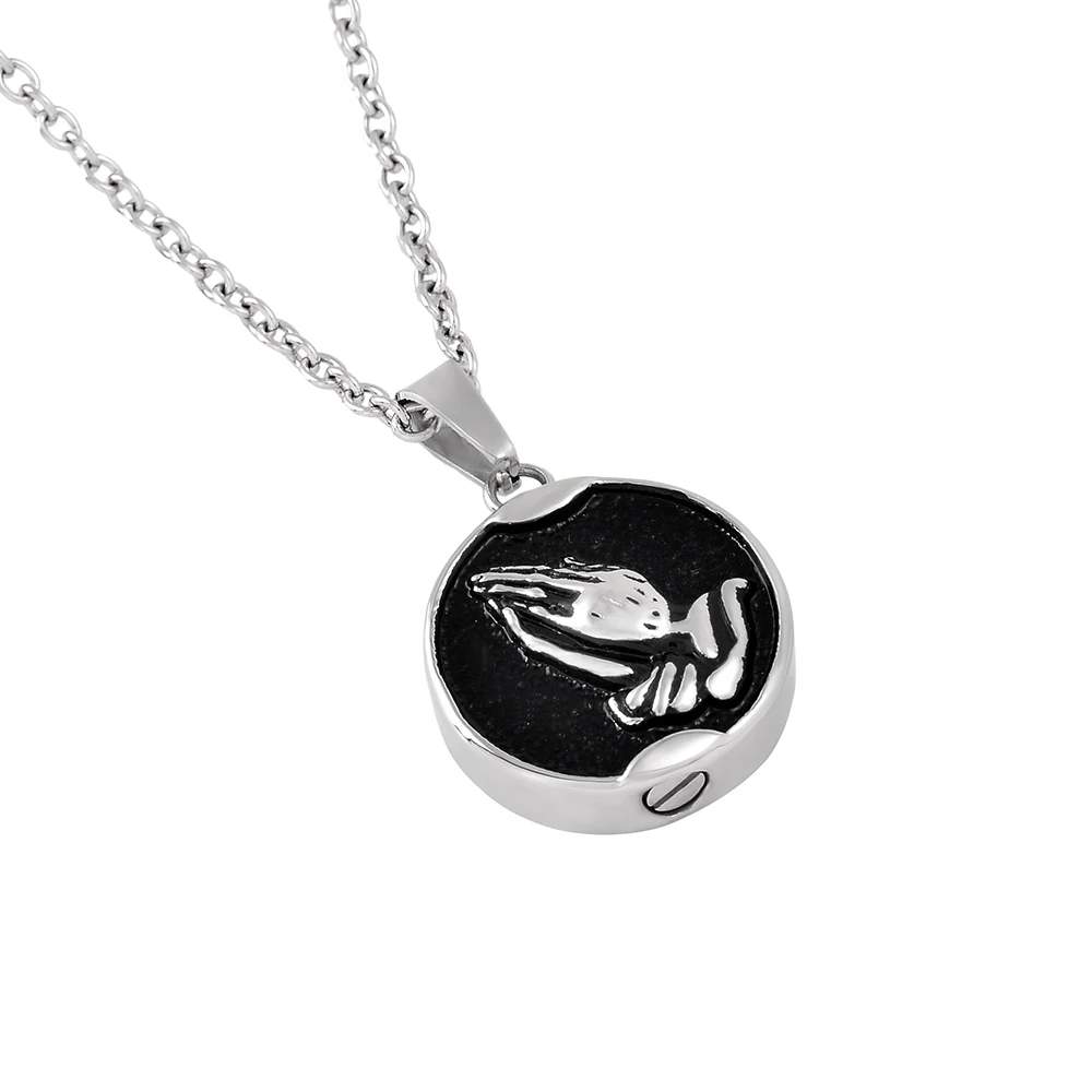 Prayer Hands Pattern Cremation Necklace Round Shape Stainless Steel Pet Memorial Urn Pendant Funeral Keepsake Jewelry For Ashes | Украшения