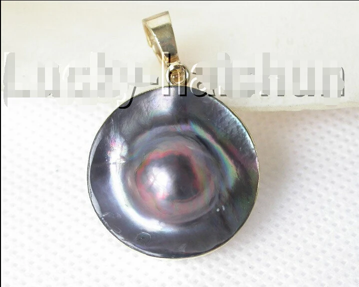 

shipping>>>>23mm Multicolor black South Sea Mabe Pearls pendant 925 silver filled gold j9148