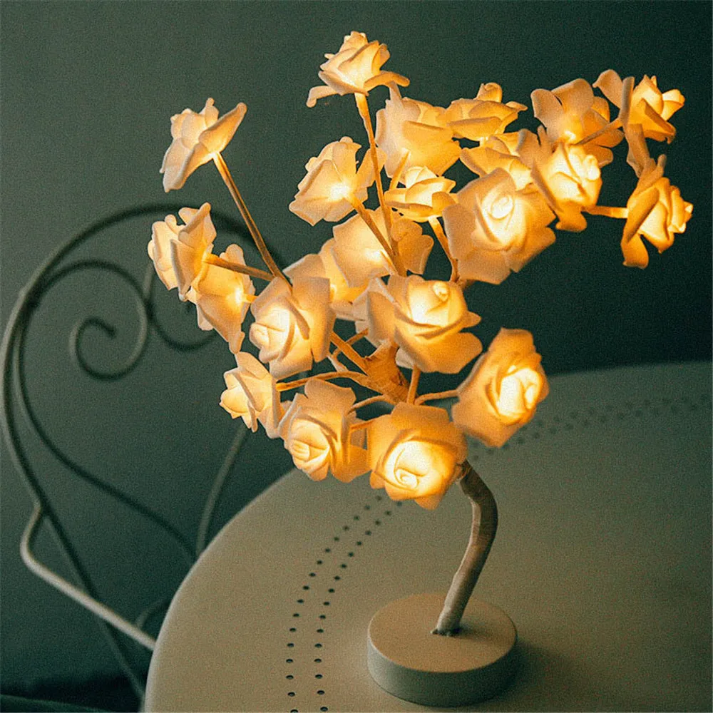 Luzes de Mesa Decorativas do Diodo Emissor de Luz do Controle Remoto do Usb da Forma da Árvore da Flor de Rosa da Lâmpada do Diodo Emissor de Luz Lâmpada Diodo da do 5 Cheap Luzes noturnas