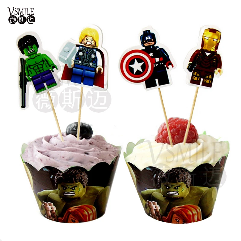 24 Pc Ensemble Frais Hulk Ironman Superman Conception Papier Emballages De Gateau Et Hauts De Forme Pour Le Mariage Fete D Anniversaire De Petit Gateau Cupdecoration Aliexpress