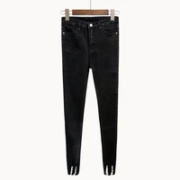 New Slim Stretch High Waist Skinny Jeans Female Scratch Worn Feet Vintage Black Blue Pencil Pants Women Jeans Plus Size S-4XL