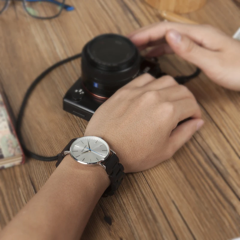 BOBO BIRD Wooden Watches Men Metal Case Fold strap Quartz Wristwatch Women gifts Timepiecesrelojes hombre Stainless steel