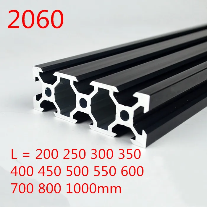 

100mm-800mm Length Black 2060 Aluminum Profile Extrusion Frame for CNC Laser Engraving Machine 3D Printer Furniture