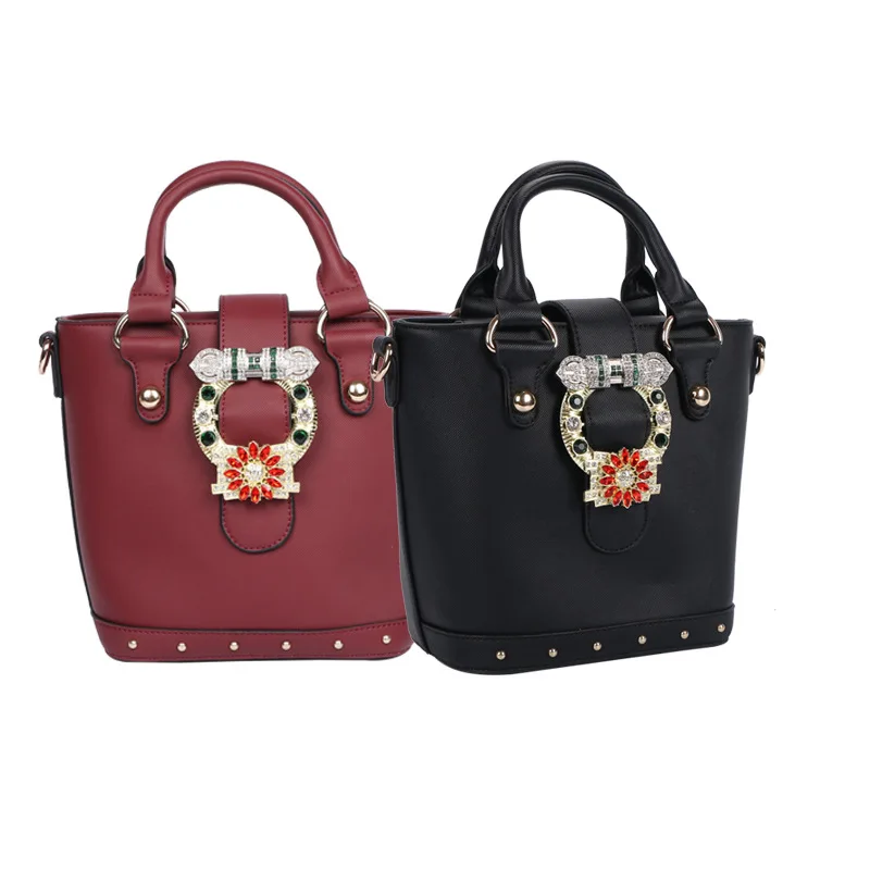 

2019 Semi-precious Stone Ring Buckle Decoration Ladies Handbags Casual Fashion Shoulder Messenger Bags Women Purse and Handbags