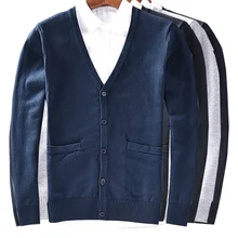 Хлопковый свитер, мужской кардиган с длинными рукавами, мужские свитера с v-образным вырезом, свободная однотонная пуговица, подходит для вязания, Повседневная стильная одежда, новинка