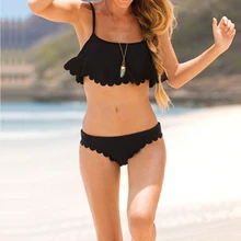 Sexy Black Frill Bandeau Bikini Set Ruffles Tank Crop Top Swimwear Women Backless Summer Elegant Beachwear Bathing Suit Biquinis Sexy Black Frill Bandeau Bikini Set Ruffles Tank Crop Top Swimwear Women Backless Summer Elegant Beachwear Bathing Suit Biquinis