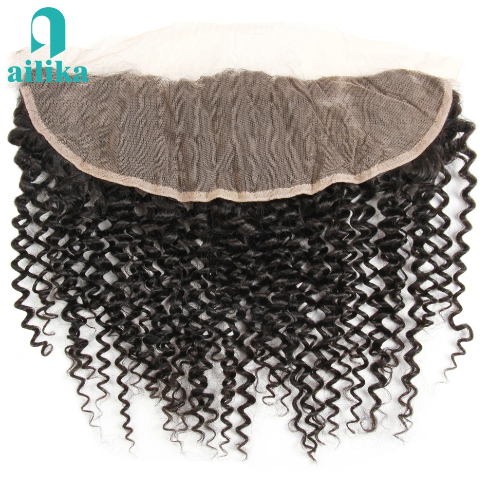 

AILIKA Brazilian Kinky Curly 13*4 Ear to Ear Free Part Lace Frontal Closure 100% Non Remy Human Hair 8-20 Inch Natural Color