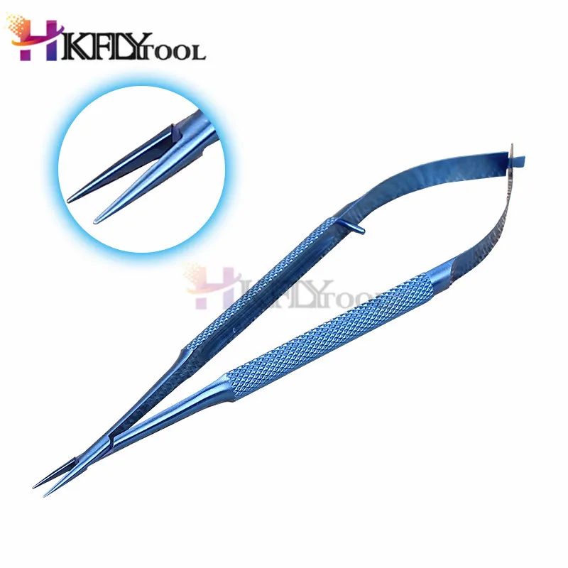 

Titanium alloy Microsurgical instruments 12.5cm bend curved head stainless steel msurgical ophthalmic device lock needle holder