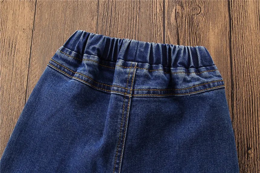 Модные повседневные расклешенные джинсовые брюки с потертостями ковбойские штаны детские синие обтягивающие леггинсы одежда для девочек джинсовые брюки для маленьких девочек