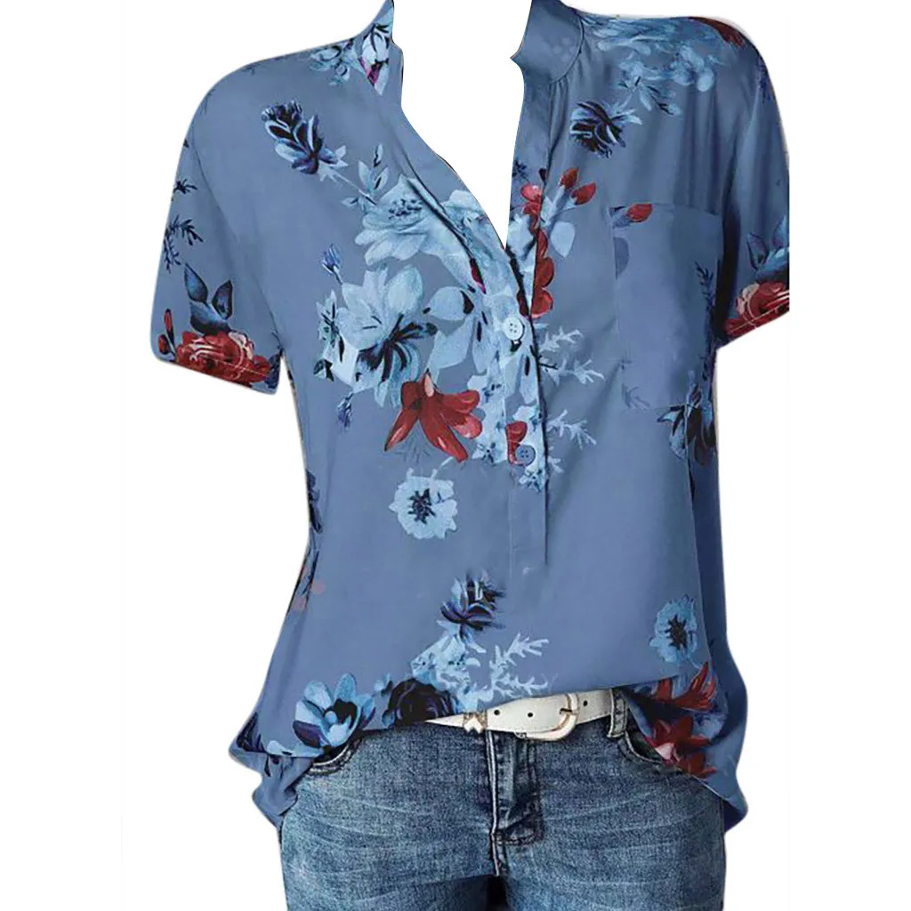 

JAYCOSIN Blouses Women Women Printing Pocket Plus Size Tops Blouse mujer Short Sleeve Blouse Easy blusas mujer de moda 2019 429