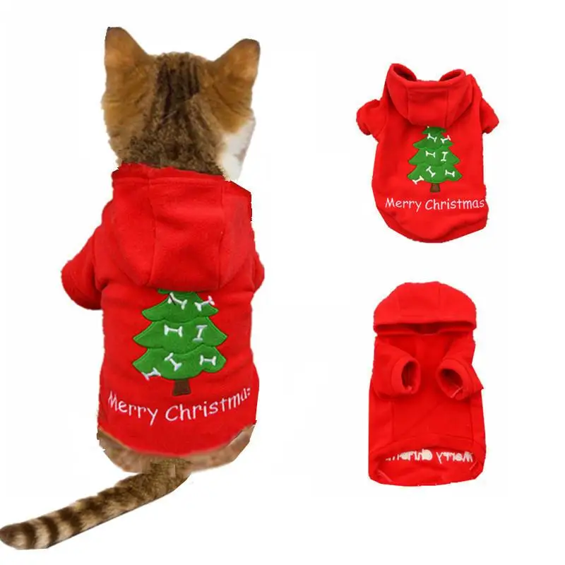 Принтом в виде рождественского кота, детская одежда, костюм Одежда для кошек год щенок наряд Одежда для домашних животных, котов, держащей ноги в тепле, одежда для домашних животных - Цвет: Red