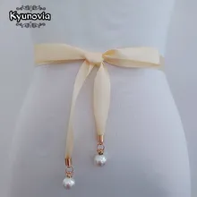 Kyunovia с жемчужным кулоном стильное платье на выпускной с поясом высокое качество двусторонняя атласная лента ремень с жемчугом тонкий на платье невесты свадебное ремень D80