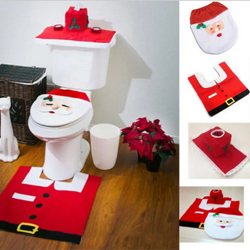 3pcs/lot bathroom Santa claus Toilet Seat Cover rug set new year christmas decoration enfeites de natal navidad christmas gift