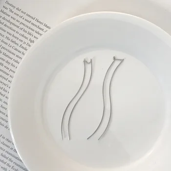 

New Fashion overall S925 pure silver simple waves long earrings earrings hook