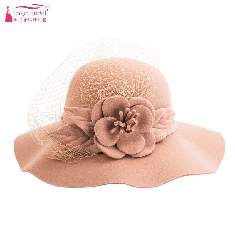 

Wool Wedding Hats Flower Net Elegant Bridal Hats Wedding Accessories Women Formal Party Headwear 6 Colors ZM005