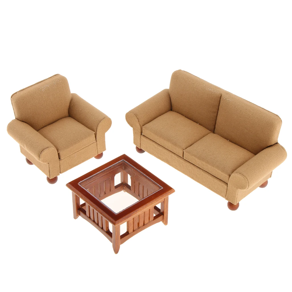 

1/12 Scale Dollhouse Miniature Furniture Living Room Couch Sofa Table Set Yellow