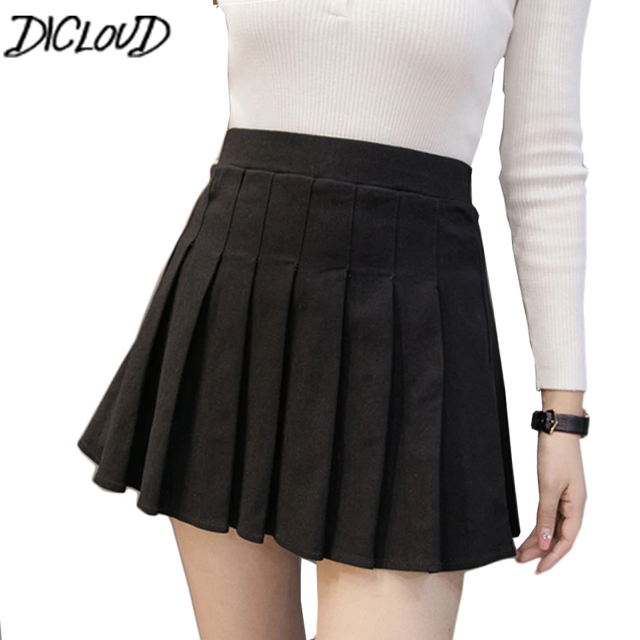 

DICLOUD Casual Korean Pleat Lolita Sexy Summer Women Skirts High Skater Black White Stretch School Girl Preppy Cute Mini Short