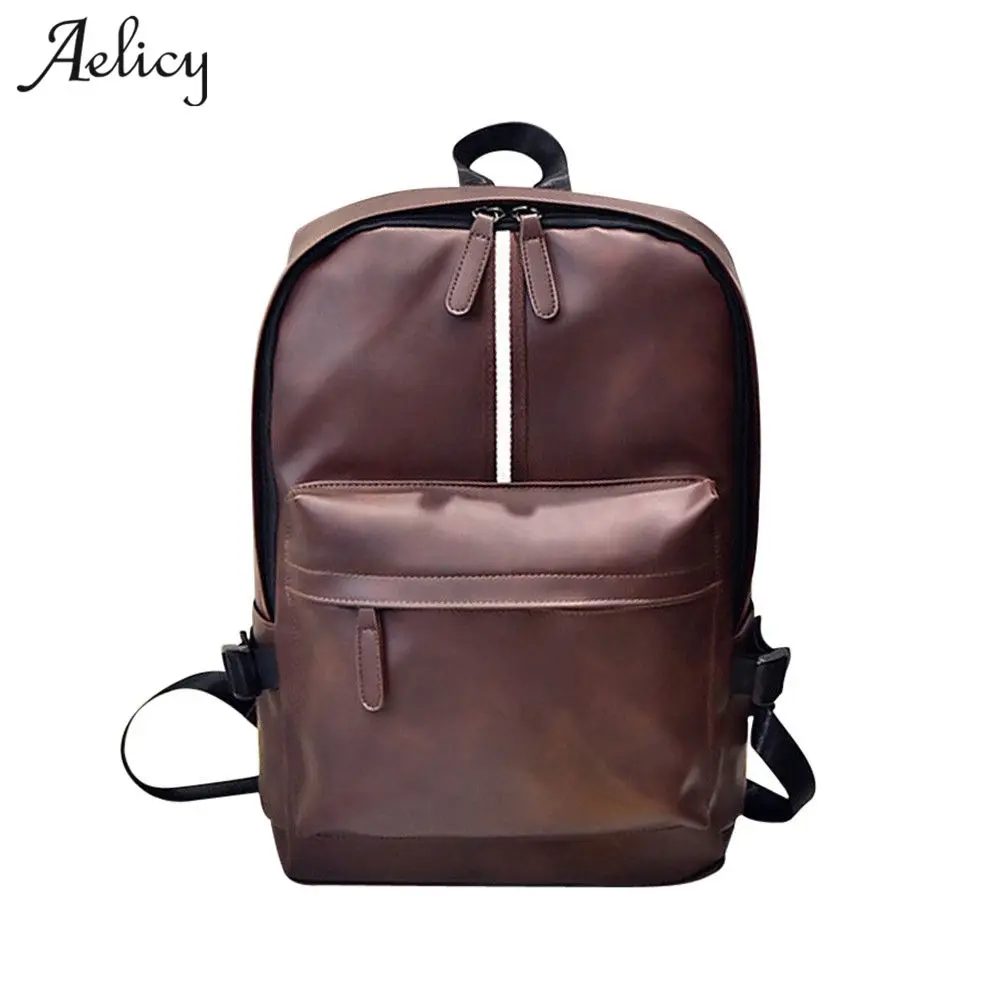 

Aelicy fashion men backpack pu leather men backpack for 15.6 inches laptop backpack large capacity Schoolbag teenage 2019
