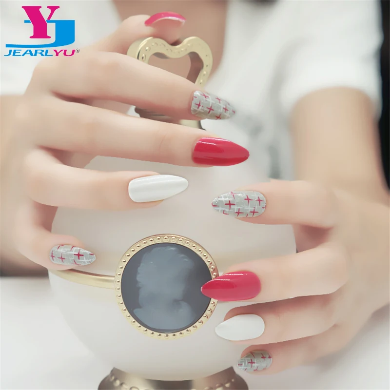 

24pcs/lot Mix Colors Nail Tips Short Design False Nails Faux Ongles Full Cover False Acrylic Nails Art Design Tips Free Shipping