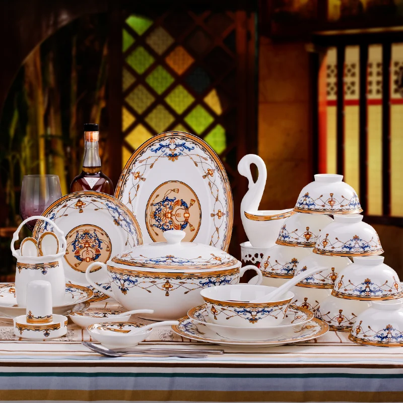 [Hilton]guci Jingdezhen porcelain tableware set 60 head of Phnom Penh