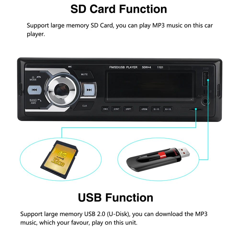 Bluetooth автомобильный стерео радио mp3 плеер Поддержка BT/FM/USB/SD Пульт дистанционного