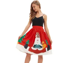 Для женщин Повседневное Рождество Санта Flare Эластичный Высокая Талия бальное платье для косплея юбка feb22