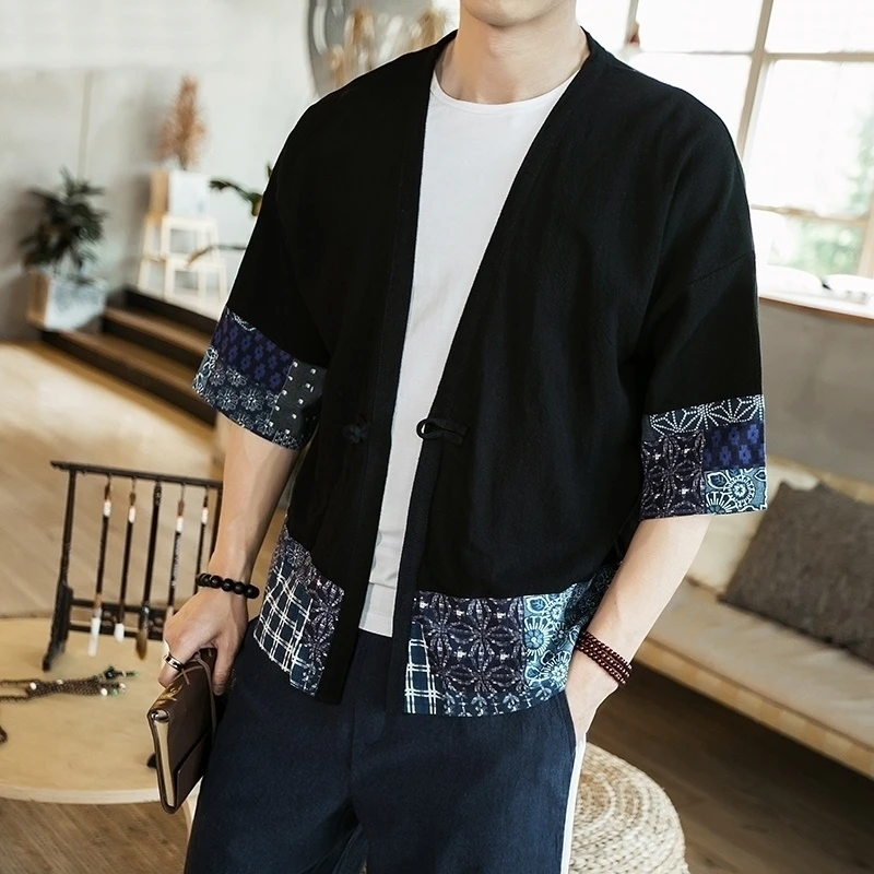 Мужской кардиган кимоно haori yukata костюм самурая пиджак рубашка FZ2005|Одежда Азии и