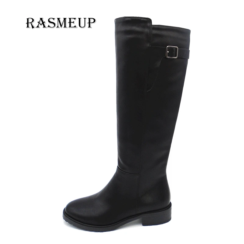 RASMEUP/женские кожаные сапоги до колена зимние женские теплые высокие на меху