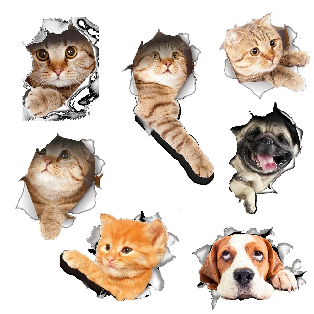 Hot Cute  Cat  Wall Stickers Hole View  Vivid Cats  3D  Wall 