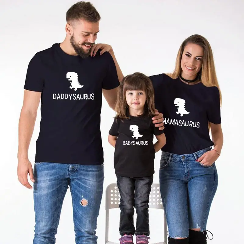 MAMASAURUS/Хлопковые футболки Одежда для маленьких мальчиков Семейные комплекты одежды для мамы, дочки, папы и мальчика белая одежда для мамы, папы