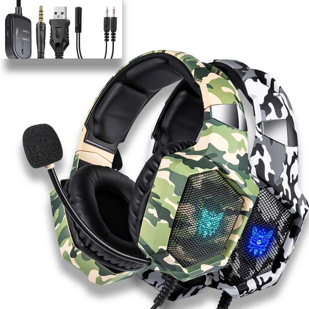 

Electronic Sports Camo Headphone with Microphone Wired Glowing Devil Over-ear 50mm Driver League of Legends Gaming Headset