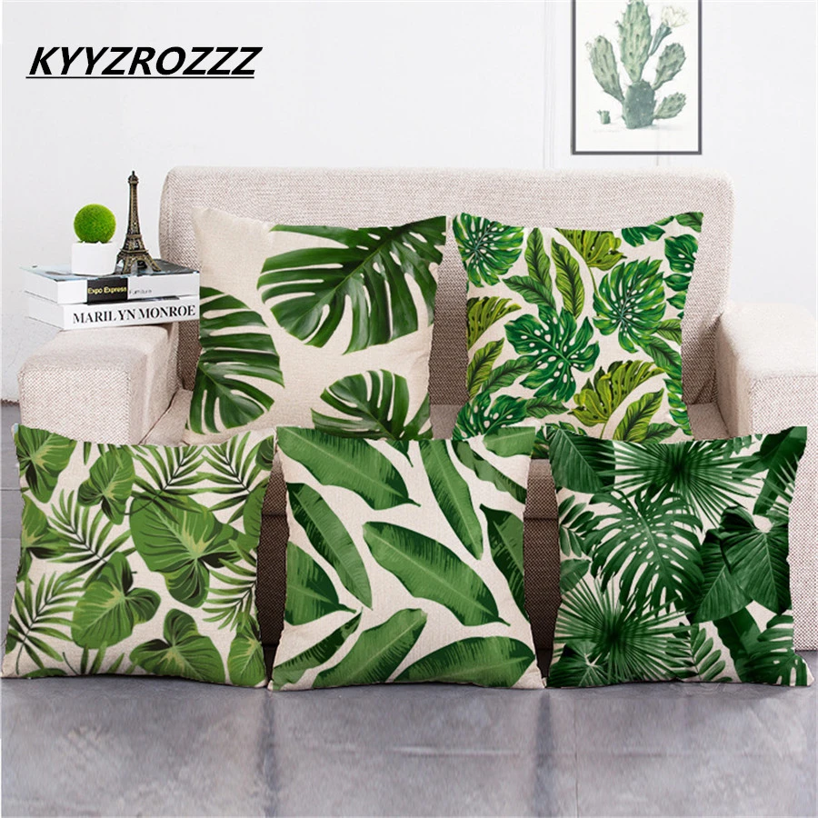 18/ x 18 WEIANG Style Nordique Housse de Coussin Tropical Plante Feuilles Vertes Impression Recto Verso Coton /épais en Lin Taie doreiller carr/ée 45/ cm x 45/ cm