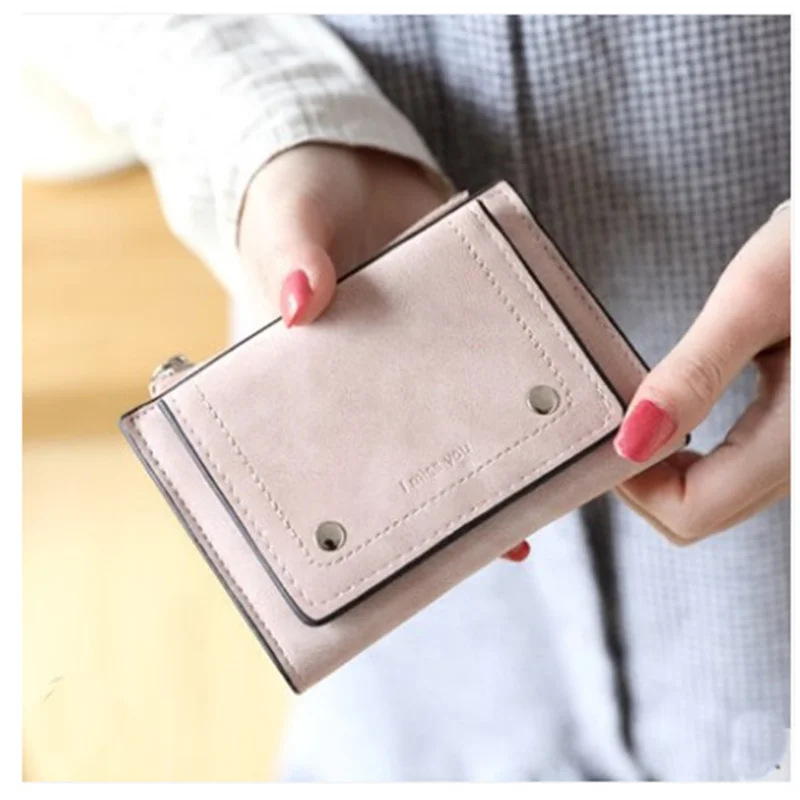 

Brand Women's Cute Purse Pu Leather Mini Wallet Coin Card Holder Soft 2 Fold Phone Female Hasp Clutch Solid Pink High Quality