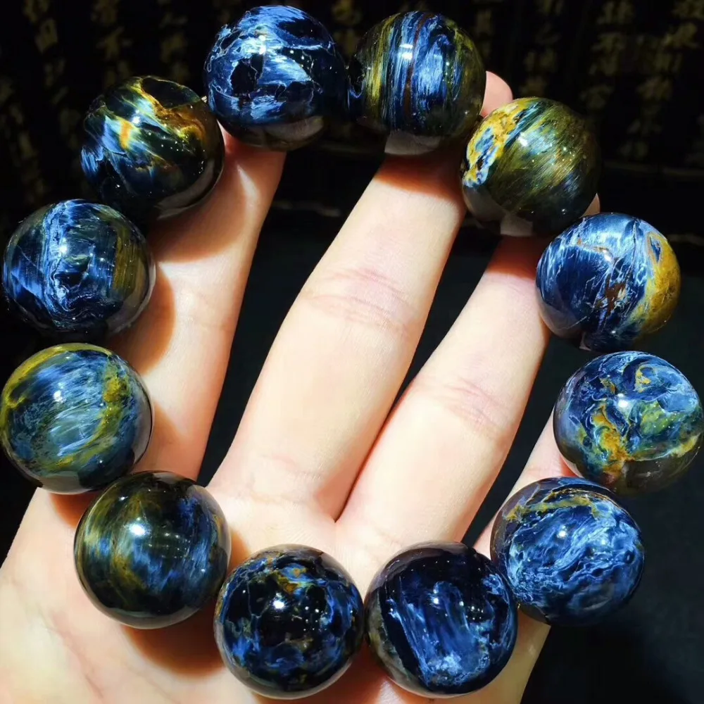 Genuine Natural Blue Pietersite Gemstone Round Big Beads Bracelet