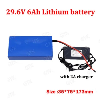 

GTK 29.6V 6AH lithium 29v 6ah li-ion battery pack BMS 8S 18650 cell for 30v bicycle e-bike 250w 350w monitor with 2a charger