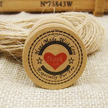 

50PCS Kraft Price Tags+50PCS Hemp Strings Paper Thank You Tag Paper handmade tags with love for Jewelry/cake/garment/Gift box