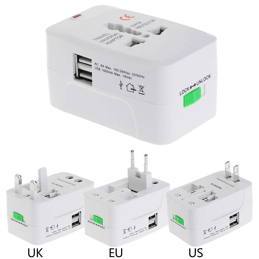 2 USB Port Universal Travel AC Power Charger Adapter Plug Converter