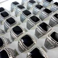 15Pcs Hot Sale Vintage Style Black Silver Plated Men Rings For Man Retro Wholesale Jewelry Bulks Lots LR347 1