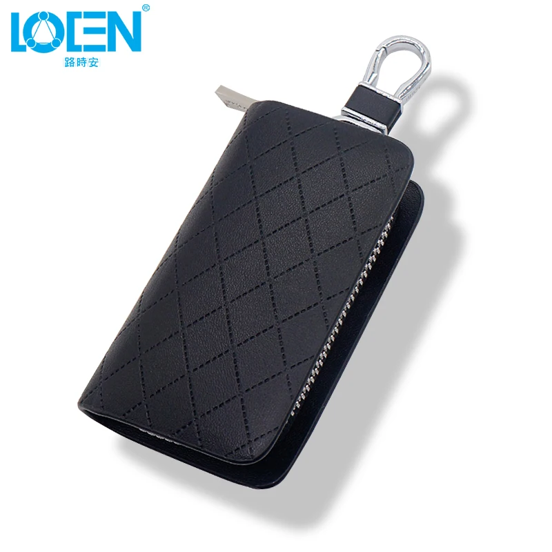 

LOEN Genuine Leather Auto Key Case For Car Key Holder Wallets Men Keys Housekeeper Keychain Covers Zipper Key Case Bag For BMW