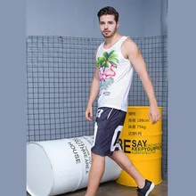 2019 Print Hawaiian Summer Beach Style Sleeveless Tank Top+ Shorts Men's 2 Pieces Set Tracksuit Tuxedo Shirt Camisa Masculina