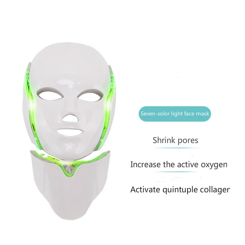 7 цветов свет светодиодный маска для лица с шеи Омоложение кожи Уход за лицом Красота анти акне терапия отбеливающий инструмент