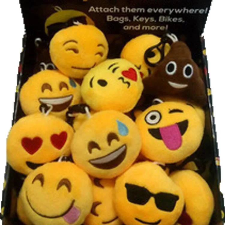 

Funny emoji cartoon face facial expression plush toys keychain pendant cute soft stuffed mini dolls round smile keyring gift