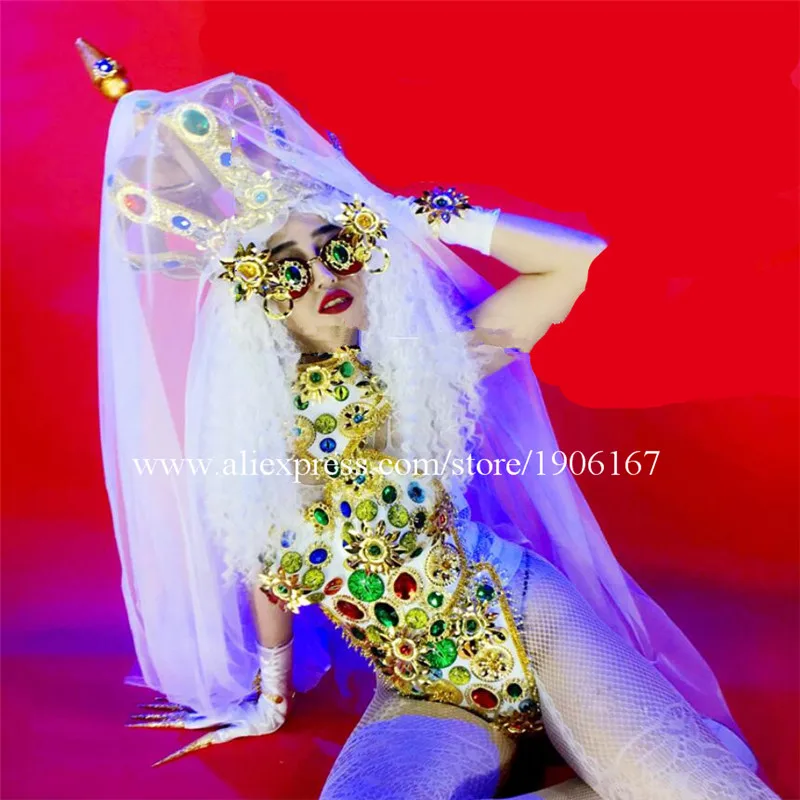 Nightclubs GOGO Women Retro Sexy Costumes Big Crown Costumes Dance Team Costumes2