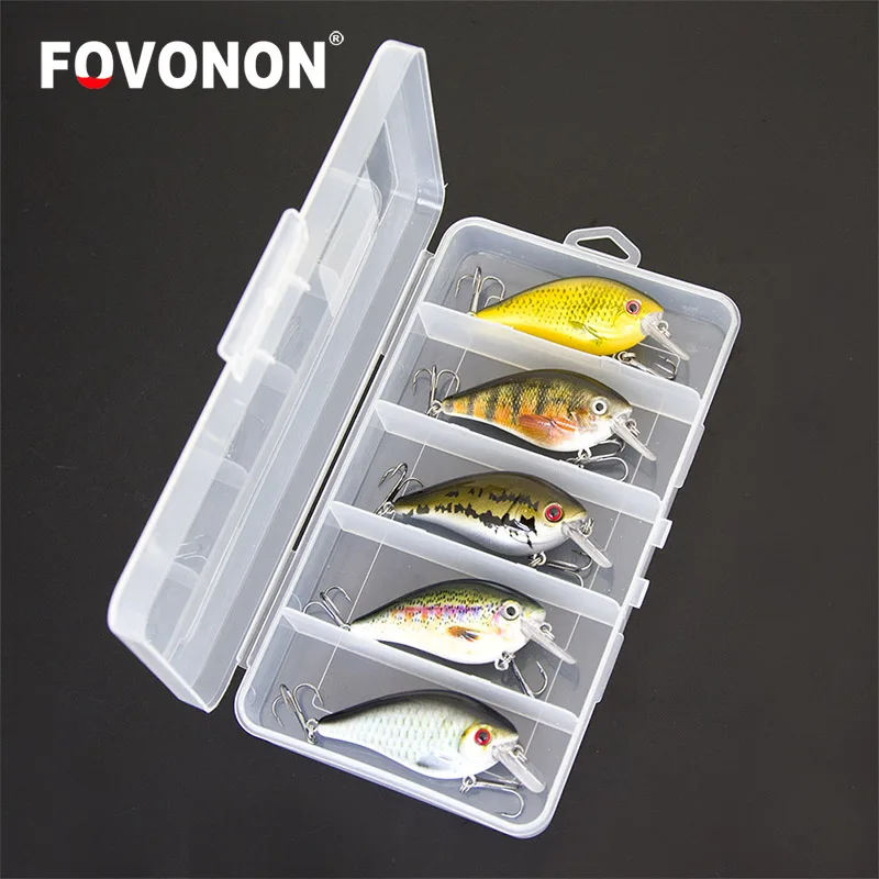 

FOVONON Fishing Lure 6.5cm 8.5g Float Crankbaits 5pcs/lot Hard Artificial Baits Minnow for Bass Trout Pike with Plastic Box