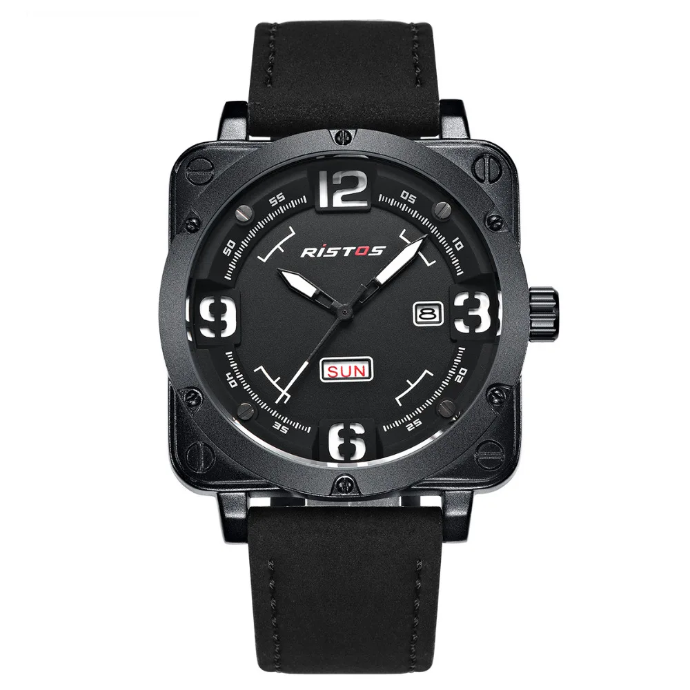 

2017 RISTOS Brand Men's Fashion Casual Sport Watches Men Waterproof Leather Quartz Watch Man military Clock Relogio Masculin