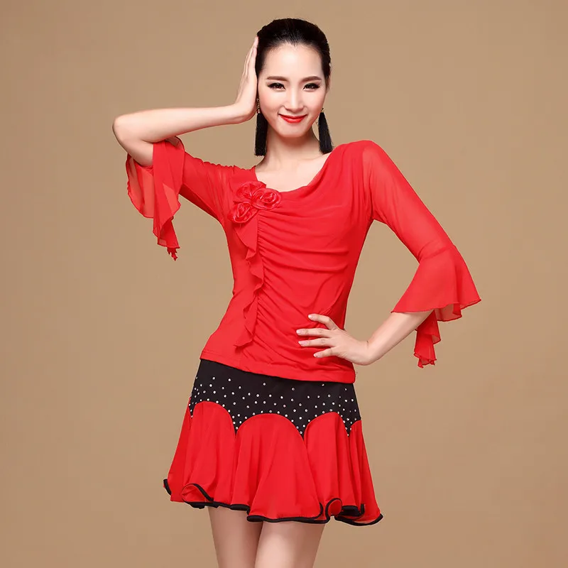2018 new square dance costume suit female summer short sleeved shirt